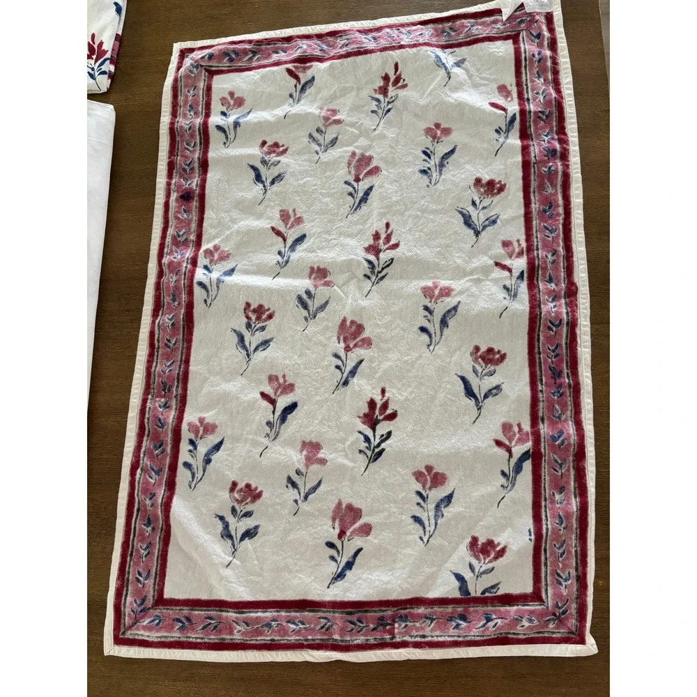 Paisley Label by Kerri Cassill Tea Towels Set/2 White Floral Hand Block Print